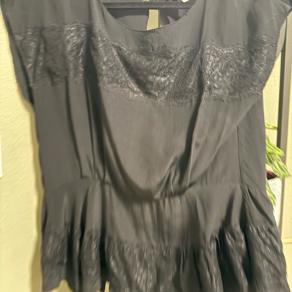 Joie Black Lace Detail Blouse 100% silk